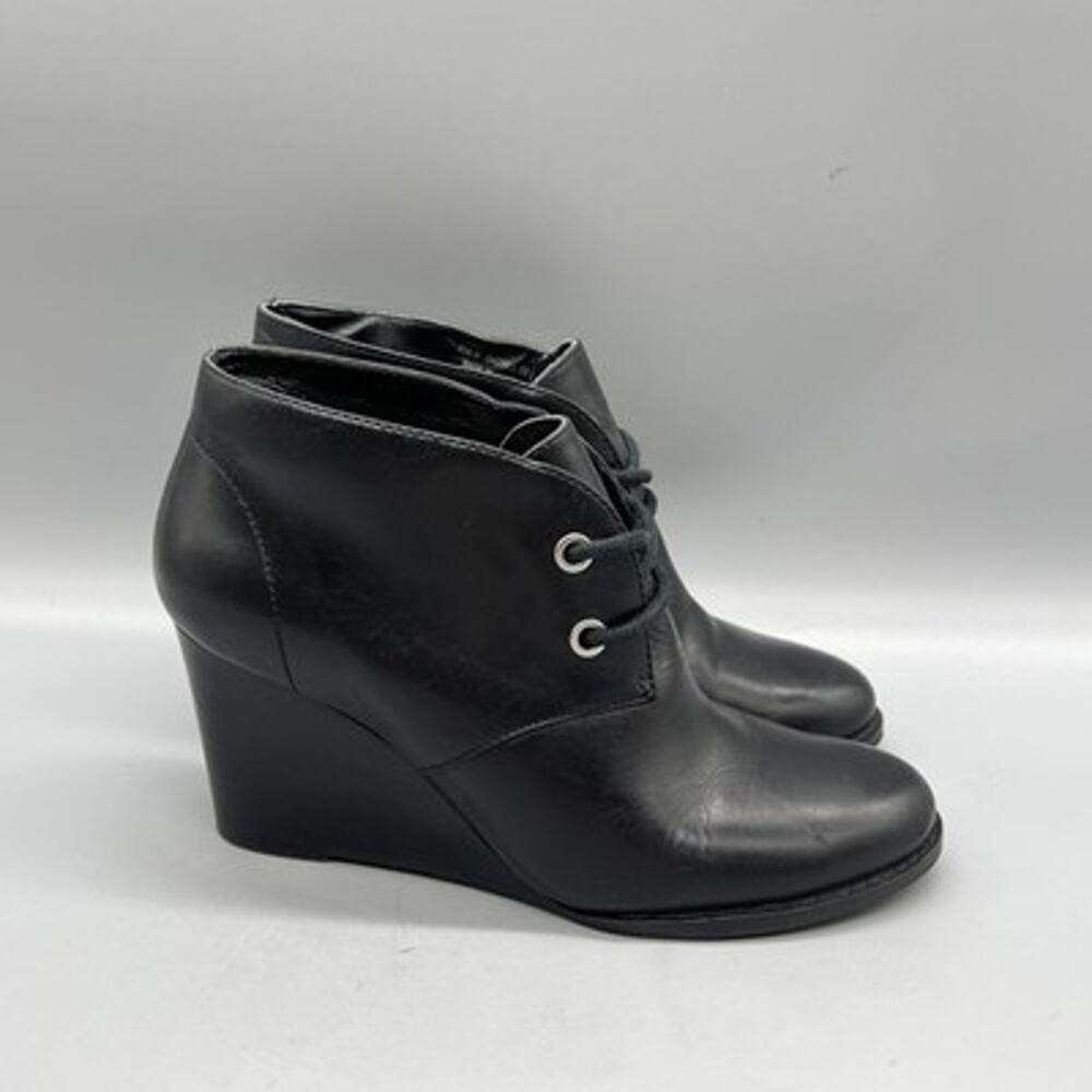 Cole Haan Boots Women 5 Black Leather Ankle Lace Up Wedge Round Toe Bootie Shoes